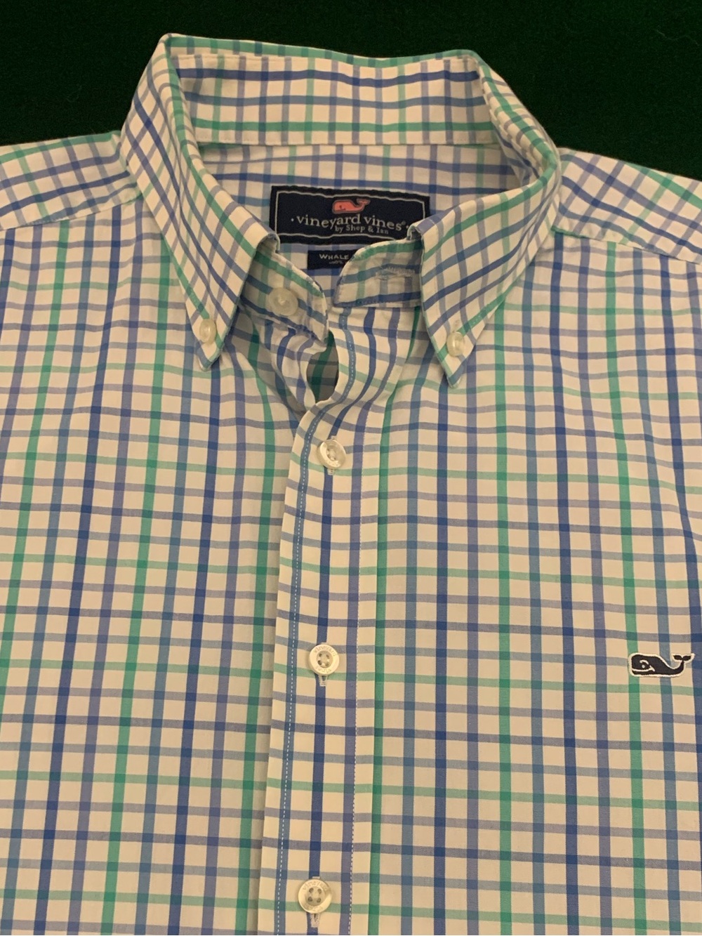 VINEYARD VINES LS White Blue & Green Whale Shirt